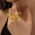 Exaggerated Stainless Steel Butterfly Open Ring For Women Vintage Creative Butterfly Adjustable Jewelry Gift Femme Bijoux - Grand Goldman