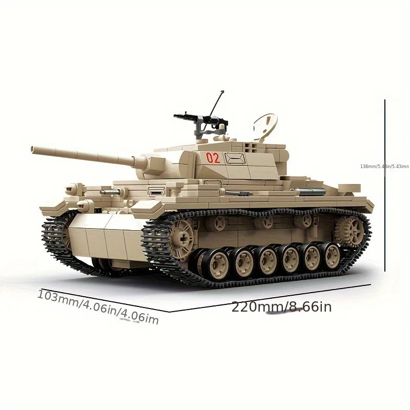 959Pcs Classic Rotating Tracks 3rd Generation Tank Model with 3 Soldiers and Weapons , Military Building Blocks Set