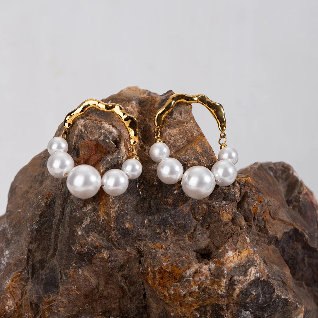 Waterproof 18k Stainless Steel Vintage U-shaped Pearl Stud Earrings High Quality Fashion Statement Jewelry Women Gala Gift