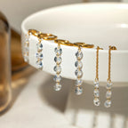 Edelstahl 18K Minimalistische geometrische rostfreie Fransenohrringe mit Zirkon besetzt, temperamentsfreier Charmschmuck für Frauen