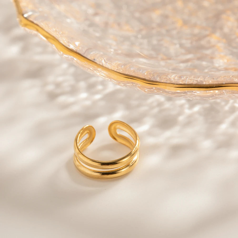 Kreativt dobbeltlagsdesign rustfrit stål klassiske øreclips til kvinder Vintage personlighed øreringe Smykker Festgave