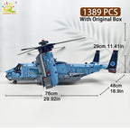 HUIQIBAO MOC 1389PCS V-22 Tiltrotor Aircraft Helicopter Building Block Children Military Airplane model Bricks Toy home Decor.