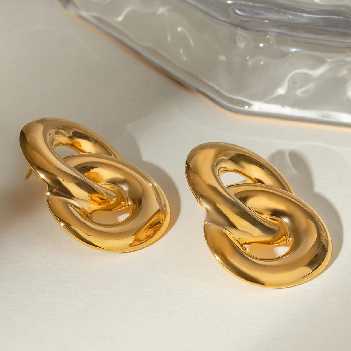 18K Gold Plated Stainless Steel Geometric Smooth Figure Oval Cross Earrings Women Charms Metal Texture Waterproof Jewelry