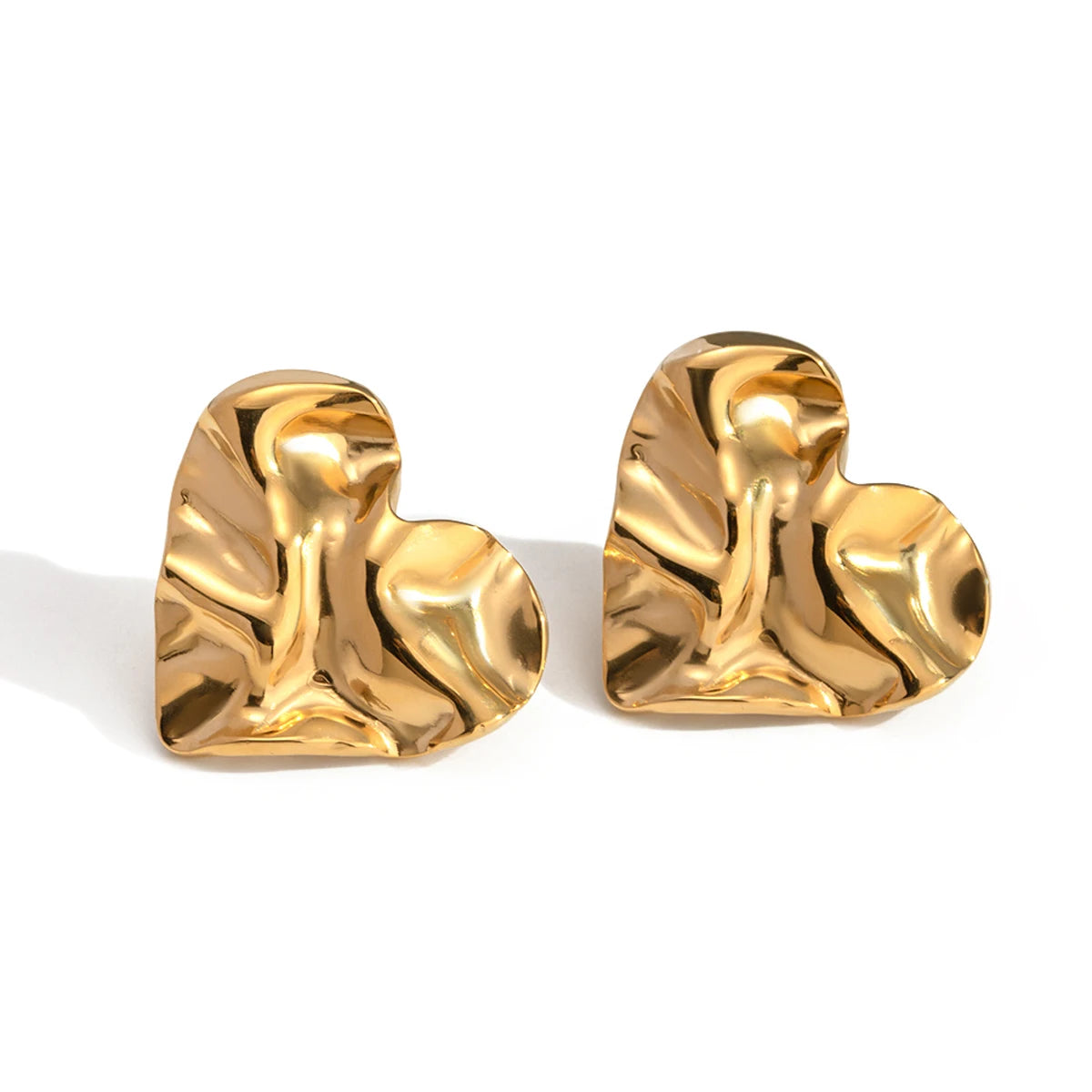 18K Minimalistisk Hammer Grain Love Heart Øreringe Chic Rustfrit Stål Minimalistisk Vandtæt Højkvalitets бижутерия Festgave