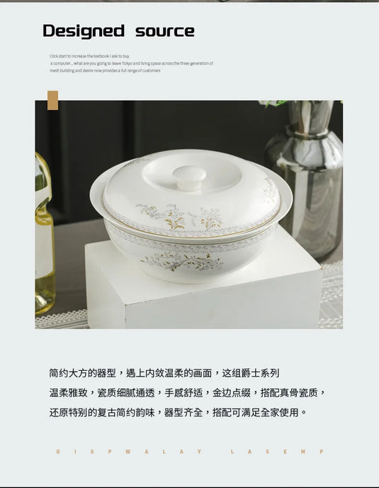 Jingdezhen porcelain tableware set household high-grade bone china ceramic dishes and bowls set