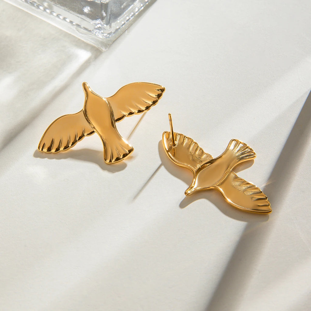 18K rustfrit stål Stilfuldt Glat Fred Dueformede Øreringe Kvinder Trendy Charme Chic Statement Smykker Gala Gave