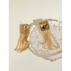 Anti-Allergisch 18K vergoldete glatte quadratische Ohrringe mit Herzanhänger und Quaste aus Edelstahl, zarte und temperamentvolle Schmuckstücke