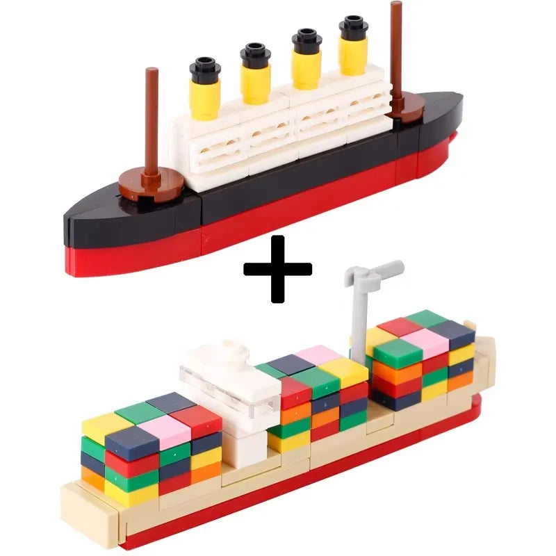 DIY Mini Model Bricks Cruise Ship Cargo Ship Submarine Building Blocks Sea Vessel Titanic Boat Scene Matching Kids Children Toys