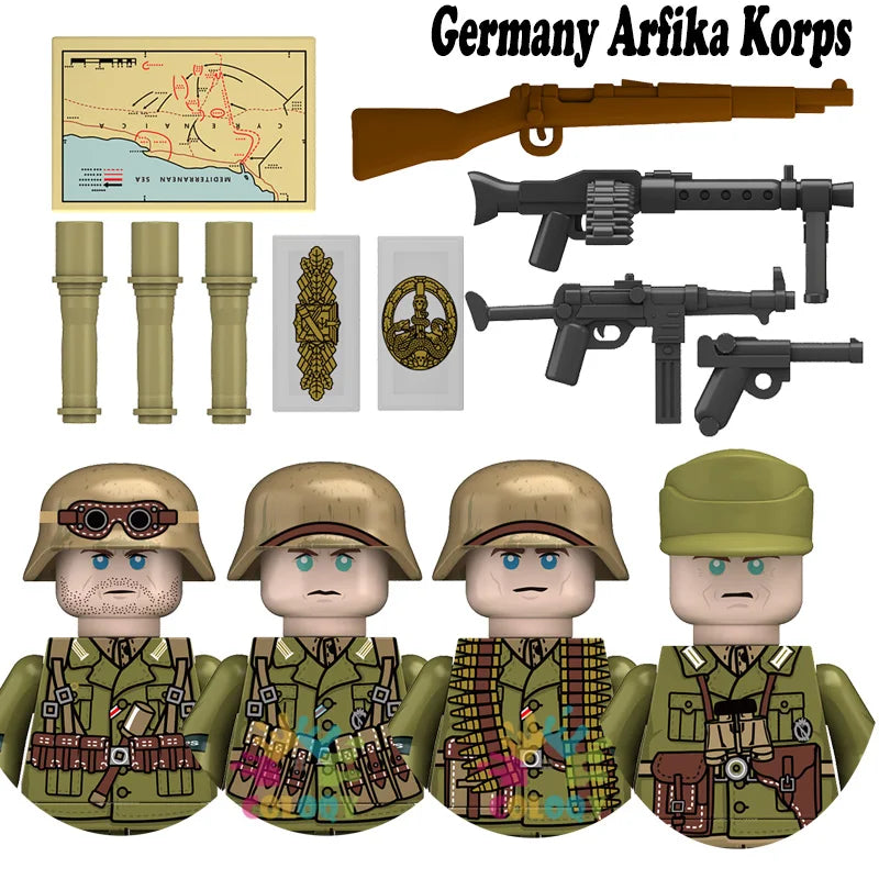 Kids Toys WW2 Building Blocks 4pcs/set US UK Soviet Soldiers Mini Action Figures Educational Toys For Kids Boys Christmas Gifts