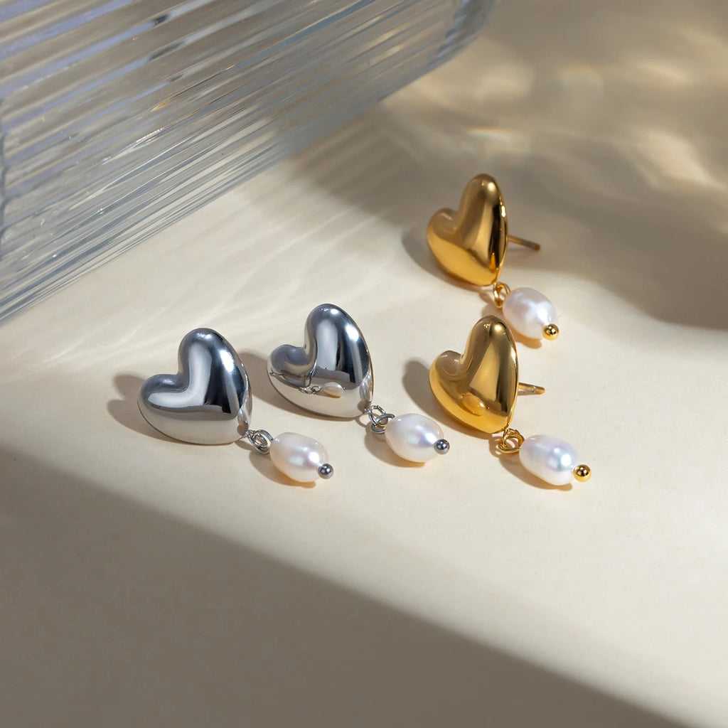 Charm 18K Edelstahl Metall rostfrei glatt Liebesherz Perlenanhänger Ohrringe PVD wasserdicht stilvoller Schmuck Aretes Frauen