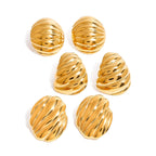 18K forgyldt rustfrit stål ovale geometriske glatte ribbede buttede øreringe Dame charms Metaltekstur Vandtætte smykker