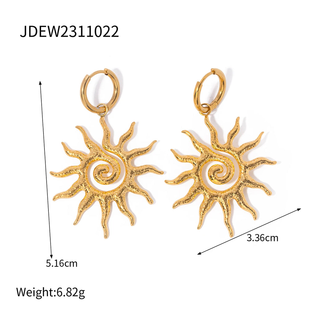 Stainless Steel Geometric Fashion Spiral Sunflower Pendant Necklace/Earrings 18K Gold Plated Prevent Allergy Statement Jewelry - Grand Goldman