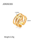 Statement 18K Gold Plated Stainless Steel Multilayer Geometric Irregular Ring Waterproof Fashion Unusual Textured Jewelry