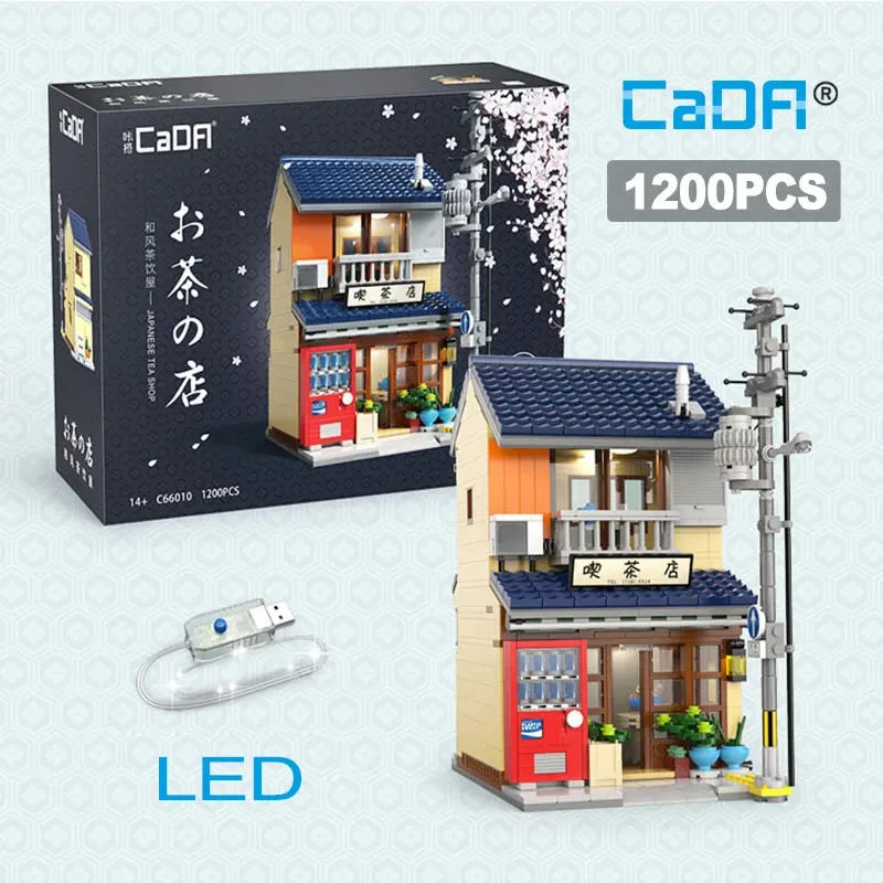 Cada LED City Japanese Street View Bricks Shop LED Japanese Steamed Bun House Architecture Building Blocks Summer Cafe Toys