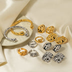 18K vergoldeter Edelstahl geometrisches Hammerkorn Lava-Serie Armband/Ring/Ohrringe hypoallergen luxuriöser Damenschmuck