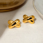 Stainless Steel Wide X-shaped Vintage Stud Earrings PVD 18k Plated High Quality Free Temperament Charm Jewelry for Women - Grand Goldman
