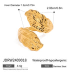 Zora Stainless Steel Jewelry Statemrnt Lear texture Ring 18K PVD Plated Opening Ring for Women Gift