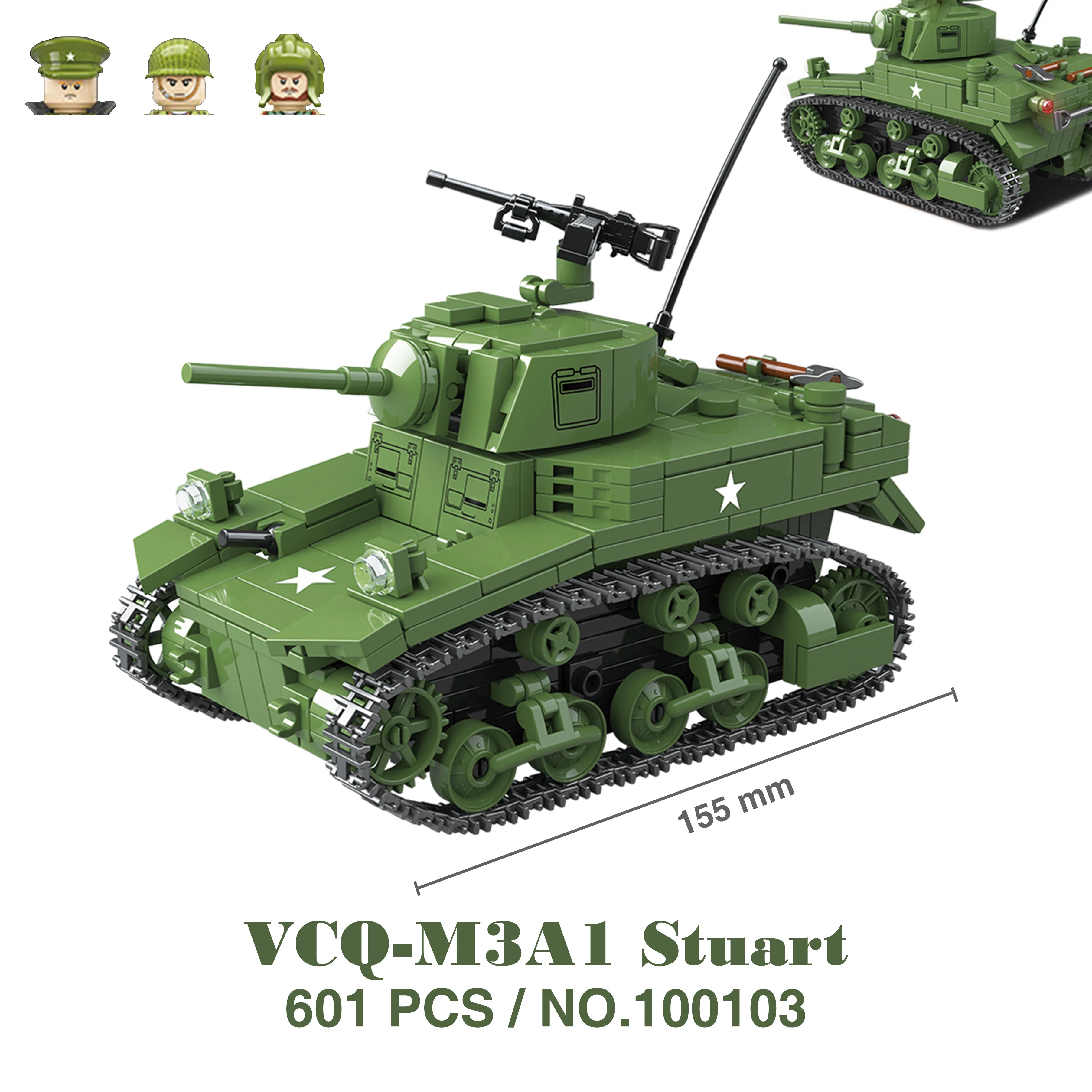 Military Tanks Stuart SdKfz251 PanzerVI Sherman US Army Quan Guan WW2 Soldier Figure Model Building Block Brick kid Children Toy