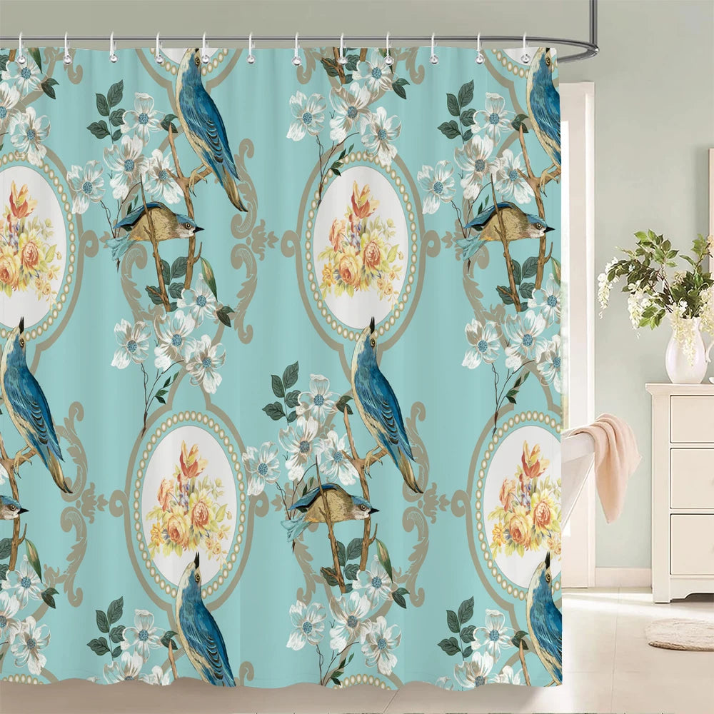 Flowers and Birds pattern Shower Curtain 3D Bath Screen Waterproof Fabric Bathroom Decor 240X180cm With Hook Shower Curtains