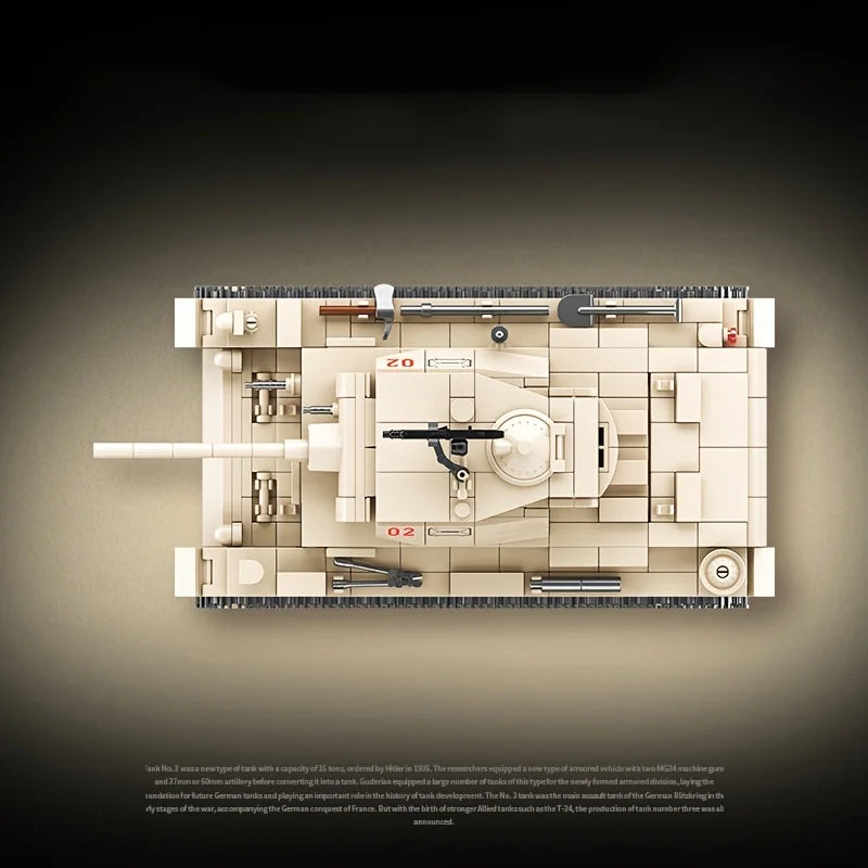 959Pcs Classic Rotating Tracks 3rd Generation Tank Model with 3 Soldiers and Weapons , Military Building Blocks Set