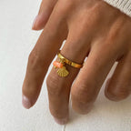 Zora Boho Ocean Style Adjustable Open Ring Gold Plated Stainless Steel Coral Freshwater Pearl Shell Charm Beach Jewelry Gift