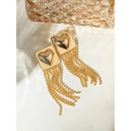 Anti-Allergisch 18K vergoldete glatte quadratische Ohrringe mit Herzanhänger und Quaste aus Edelstahl, zarte und temperamentvolle Schmuckstücke