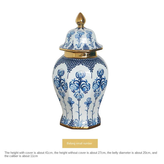 Moderne Luksus Forgyldt Blomster Keramik Krukke Stor Generel Krukke Blomsterarrangement Vase Ornamenter Håndværk Porcelæn Indvendig dekoration