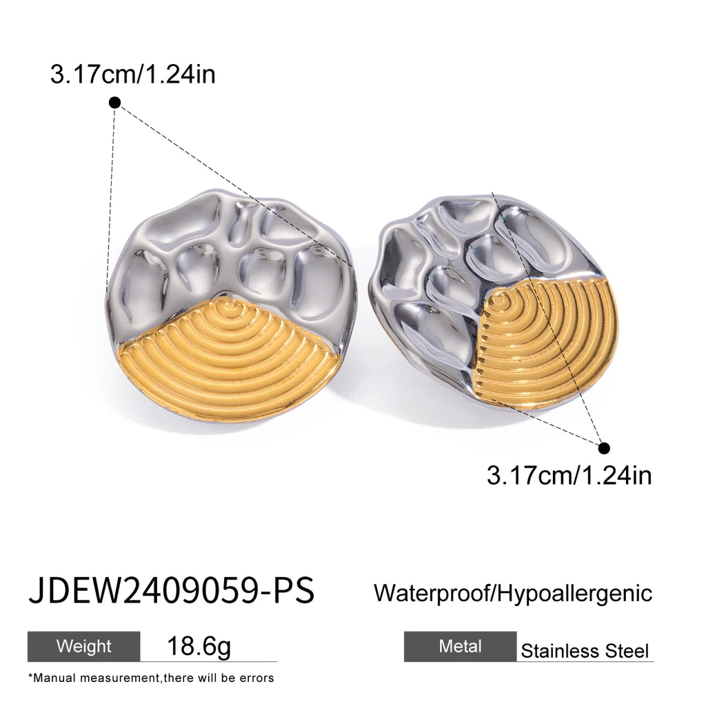 18k Gold Plated Vintage Threaded Concave Convex Irregular Earrings Stainless Steel Women Exquisite Jewelry Bijoux Femme