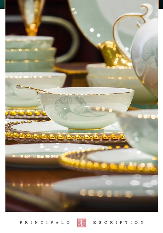 60 stykker Bone China-stel med farverig glasur Elegante skåle og tallerkener til hjemmet Keramiske skåle og tallerkener