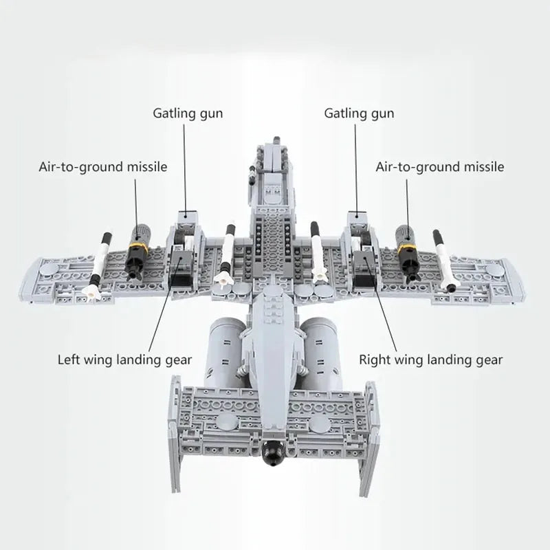 961PCS WW2 A10 Warthog Plane Fighter Jet Building Blocks Set Air Force Airplane Model Kits Bricks Toy Gifts for Teens and Adults
