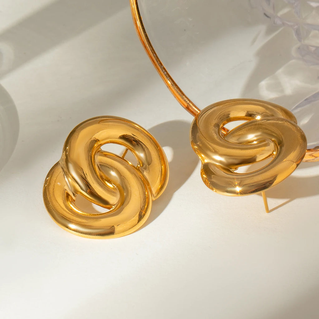 18K Gold Plated Stainless Steel Geometric Smooth Figure Oval Cross Earrings Women Charms Metal Texture Waterproof Jewelry