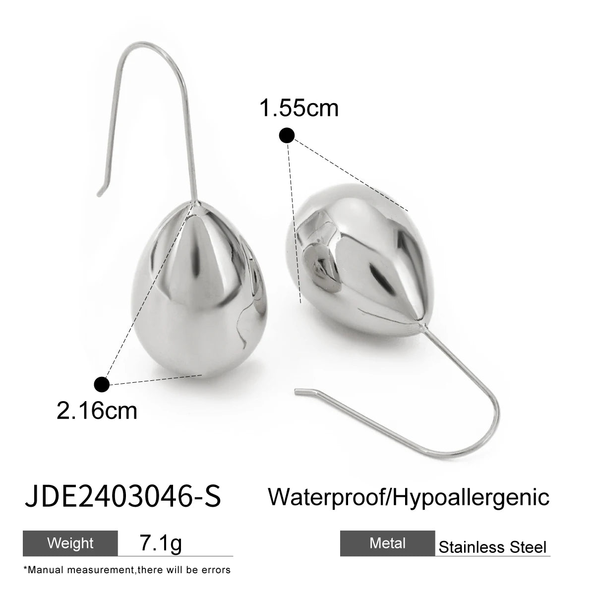 16K PVDメッキステンレススチール中空ウォータードロップイヤーフックイヤリング防水トレンディ女性精巧なジュエリービジュー女性用