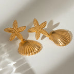 Boucles d'oreilles pendantes géométriques en acier inoxydable 18K étoile de mer coquillage collection océan femmes anti-allergie charme élégant bijoux quotidiens