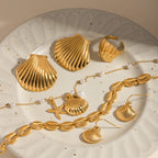 18K vergoldeter Edelstahl Meer Ozean Element Muschel Kaurischnecke Muster Ohrring/Ring/Halskette Damen Ohr Schmuck ohne Anlaufen