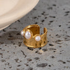 Hamerslagpatroon Schelp Kraal Kroon Open Ring Roestvrij Staal Metaal 18K Goud PVD Geplateerd Voorkomt Allergie Aantrekkelijk Sieraad