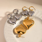Pendientes de corazón liso de amor de acero inoxidable chapados en oro de 18K Serie hipoalergénica resistente al deslustre y al agua Joyería gruesa para mujer