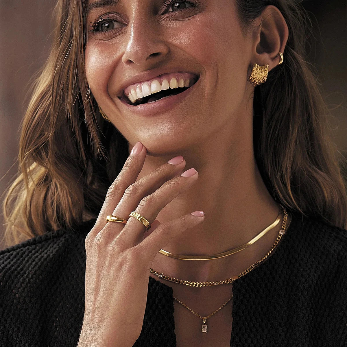 18K PVD Plated Fashion Geometric Minimalist Vertical Hammer Grain Earrings Stainless Steel Women Waterproof Jewelry Gift