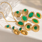 18k forgyldt rustfrit stål indlagt natursten Grøn agat øreringe Halskæde Armbånd Series Femme vandtætte smykker