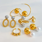 Minimalistische 18k vergoldete glatte Stahlkugel-Serie Ringohrringe aus Edelstahl für Damen, rostfrei, exquisite Schmuck Bijoux