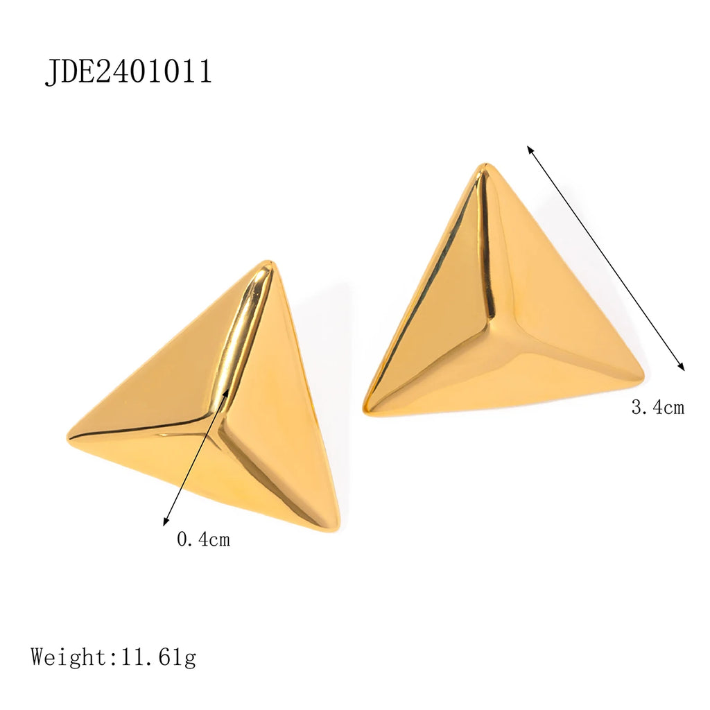 18k Gold Plated Stainless Steel Minimalist Fashion Smooth Triangle Design Earrings Prevent Allergy Trendy Charm Jewelry