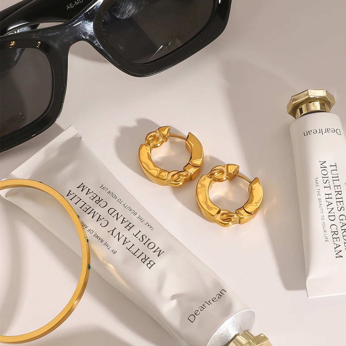 18k Gold Plated Stainless Steel GVintage Nichel Round Light Luxury High-end Earrings Women Rust Proof Exquisite Jewelry