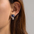 Edelstahl 18k vergoldete minimalistische Dreieck-Ohrstecker mit Lapislazuli besetzt Femme Gala schick stilvoller Schmuck