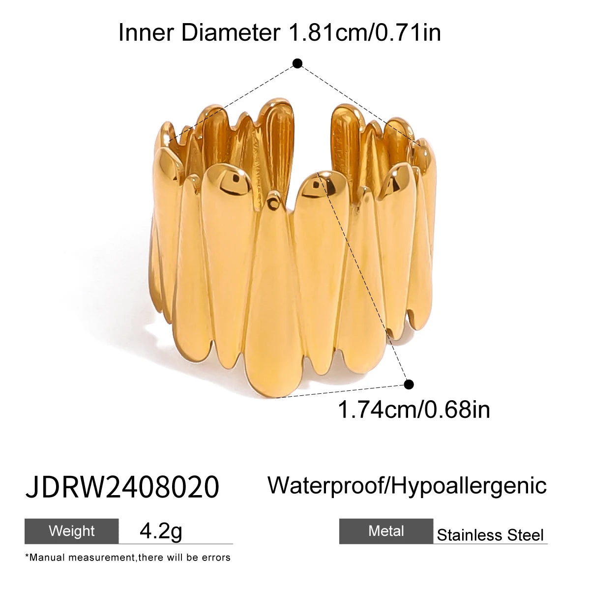 Minimalistische 18K Goud Vergulde Roestvrijstalen Glanzende Waterdruppel Kruis Ontwerp Open Ring Dames Dagelijks Metalen Textuur Modieuze Sieraden