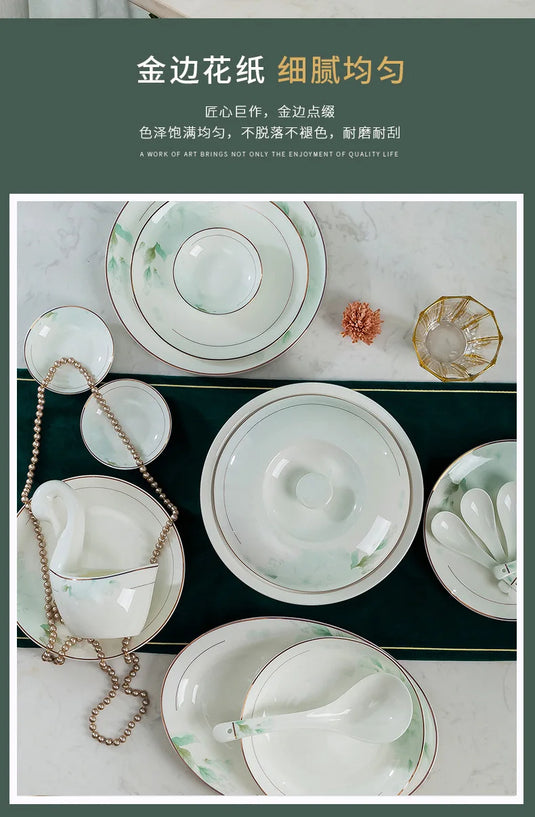 Jingdezhen Bone Porcelain Bowl and Plate Set, Ceramic Tableware Bowl and Chopstick Set