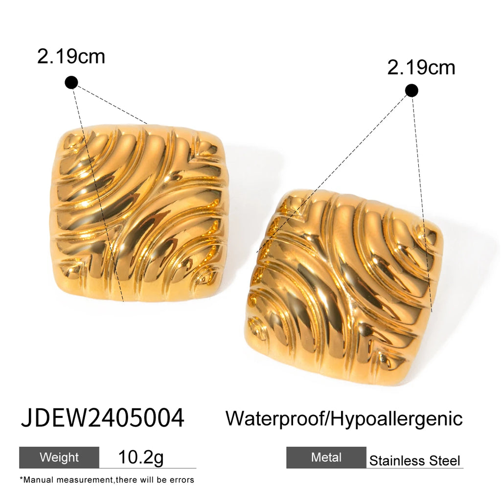 18K PVD-beschichtete trendige Ohrringe aus Edelstahl in quadratischer Form mit Muschelstruktur, wasserdicht, Schmuckanhänger für Frauen, Gala-Geschenk