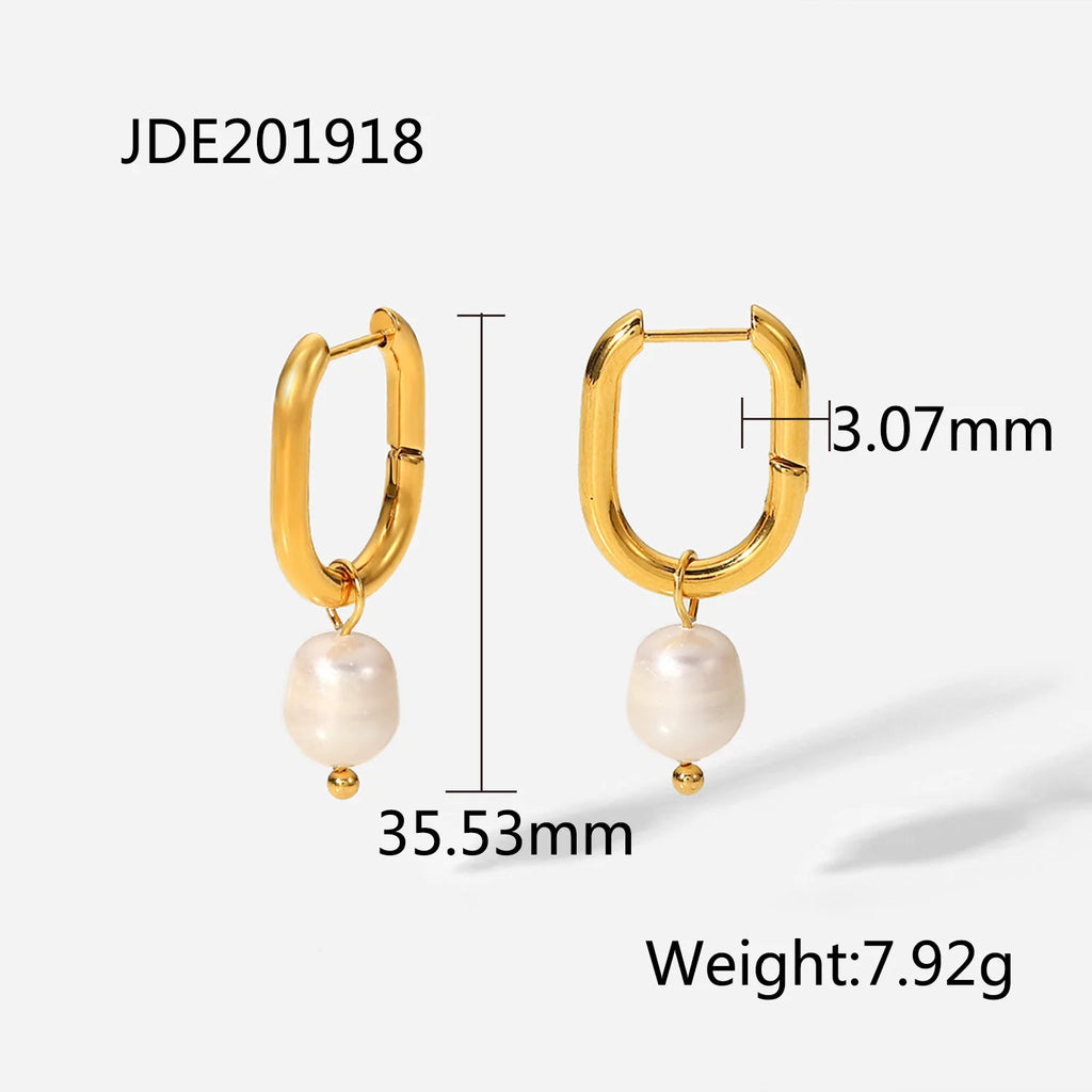 Pendientes de perla con colgante de temperamento de acero inoxidable de moda chapado en oro de 18K, joyería para mujer sin deslustre, declaración