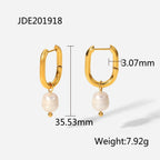 Pendiente colgante impermeable de acero inoxidable ligero y acogedor con charms de perla de imitación chapado en oro real 18K PVD joyería de moda para mujer