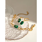 Malachit Anhänger Ohrringe Armband Edelstahl Metall 18K Gold PVD-beschichtet Damen Allergievorbeugend Attraktiver Schmuck