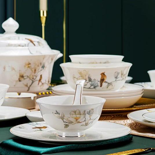 Jingdezhen Chinese style household ceramic bowls, plates, sets, boxes, bone china tableware, bowls, chopsticks, sets, porcelain