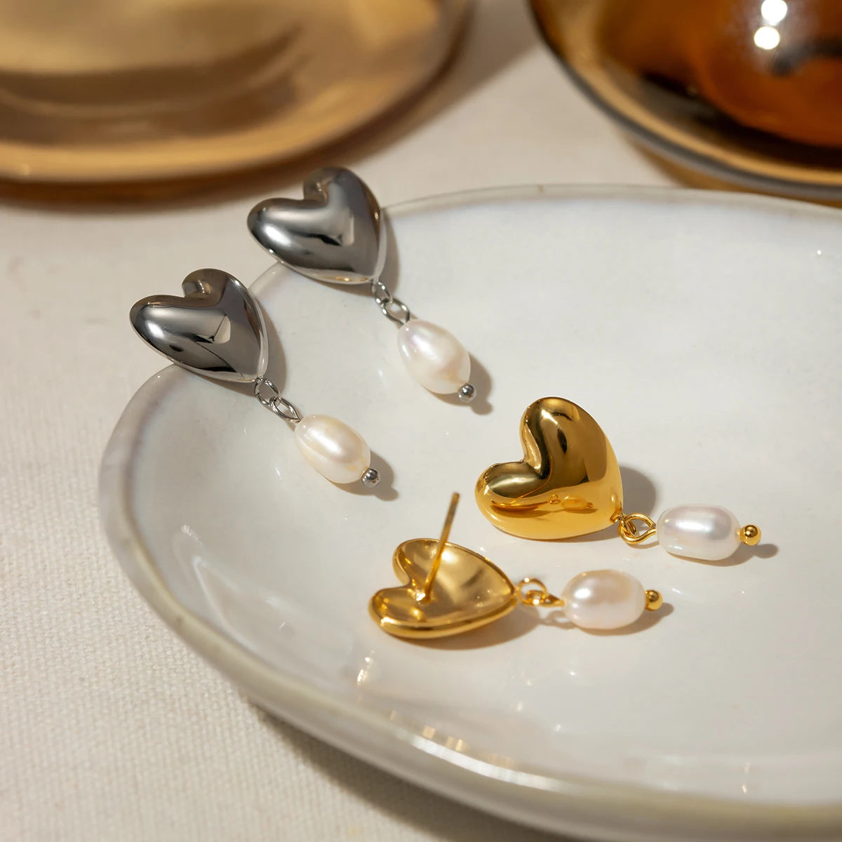 Charm 18K Edelstahl Metall rostfrei glatt Liebesherz Perlenanhänger Ohrringe PVD wasserdicht stilvoller Schmuck Aretes Frauen